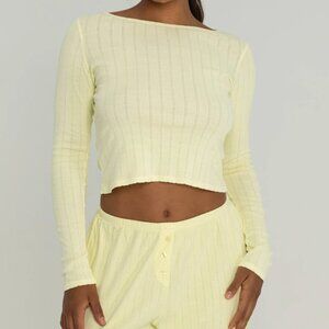 Form Pointelle Tshirt long sleeve crop womens Yellow (large)